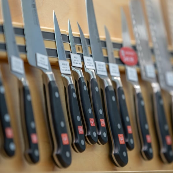 Kitchen knives on display